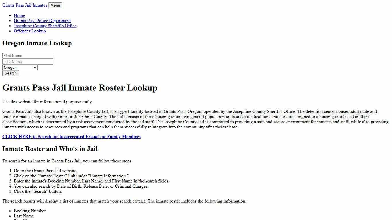 Grants Pass Jail Inmate Roster, Josephine County, OR, Offender Search
