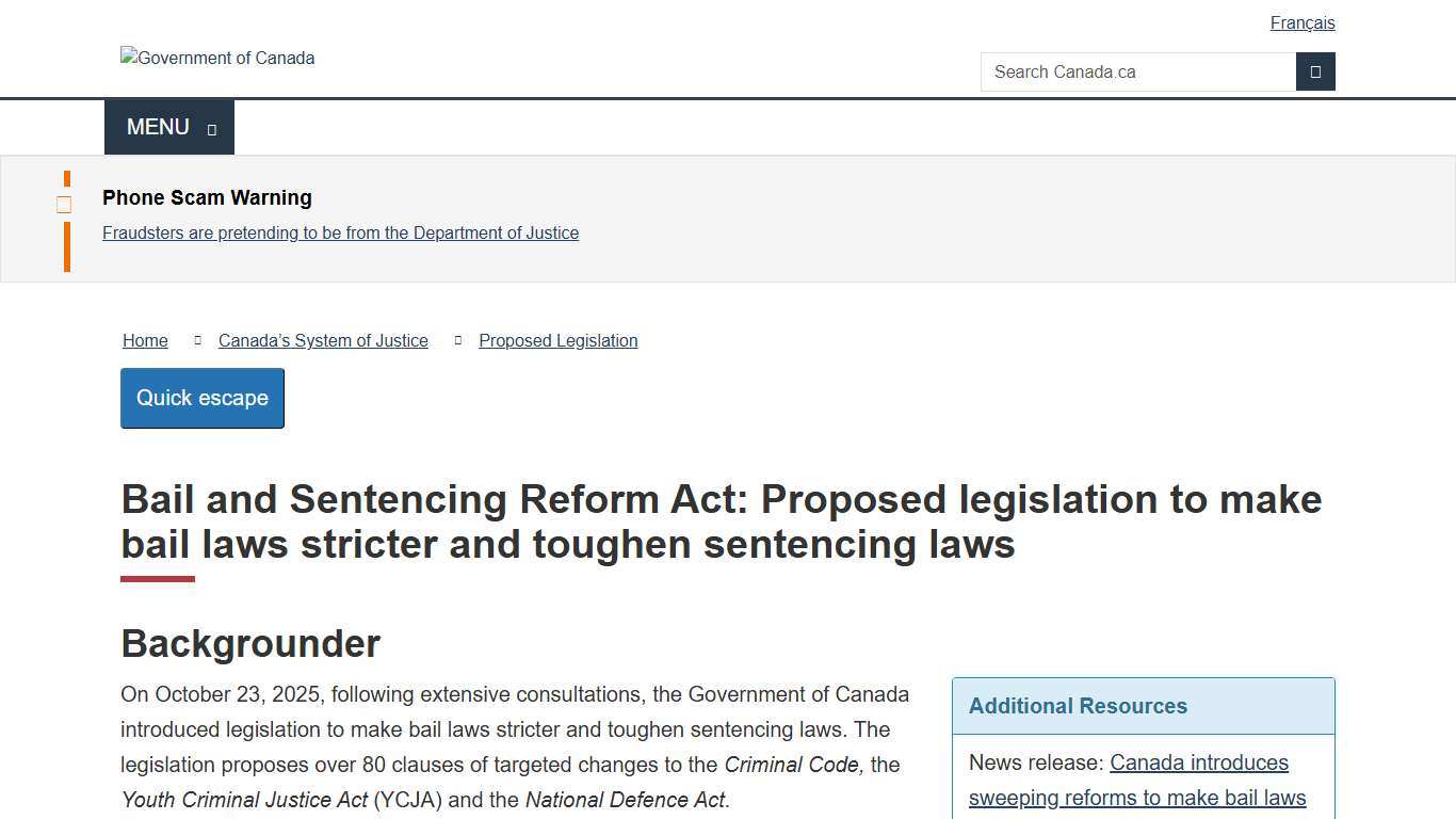 Bail and Sentencing Reform Act: Proposed legislation to make bail laws stricter and toughen sentencing laws